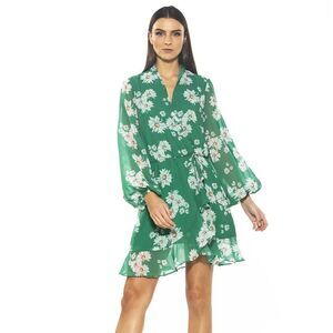Alexia Admor Kathlyn Blouson‎ Ruffle Skirt Dress In Green Daisy Size 2